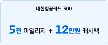 대한항공카드 300 5천 마일리지 + 12만원 캐시백