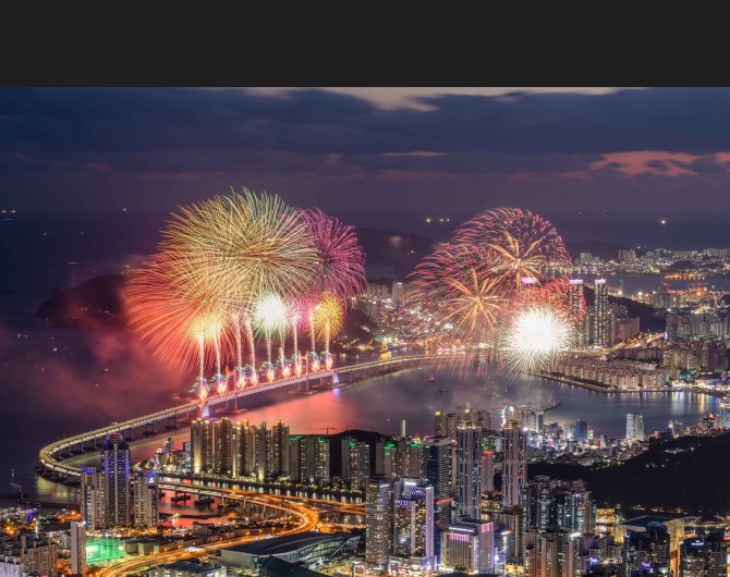 Fireworks over Gwangan Bridge at the Busan International Fireworks Festival